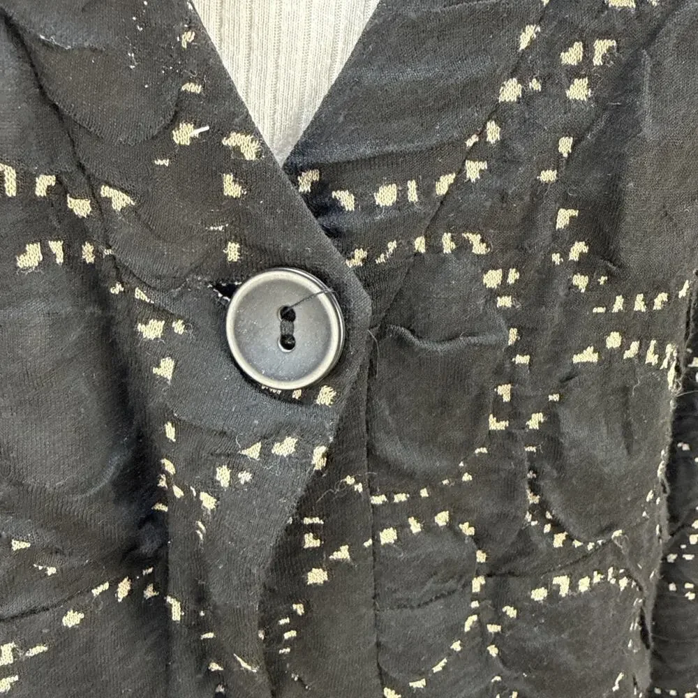 Lisa Bayne Knit Jacket Size L One Button Asymmetric‎ Black Circle Print Pockets
